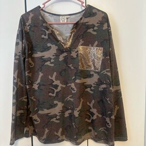 Camo Long Sleeve Womens Shirt with Sequin Pocket